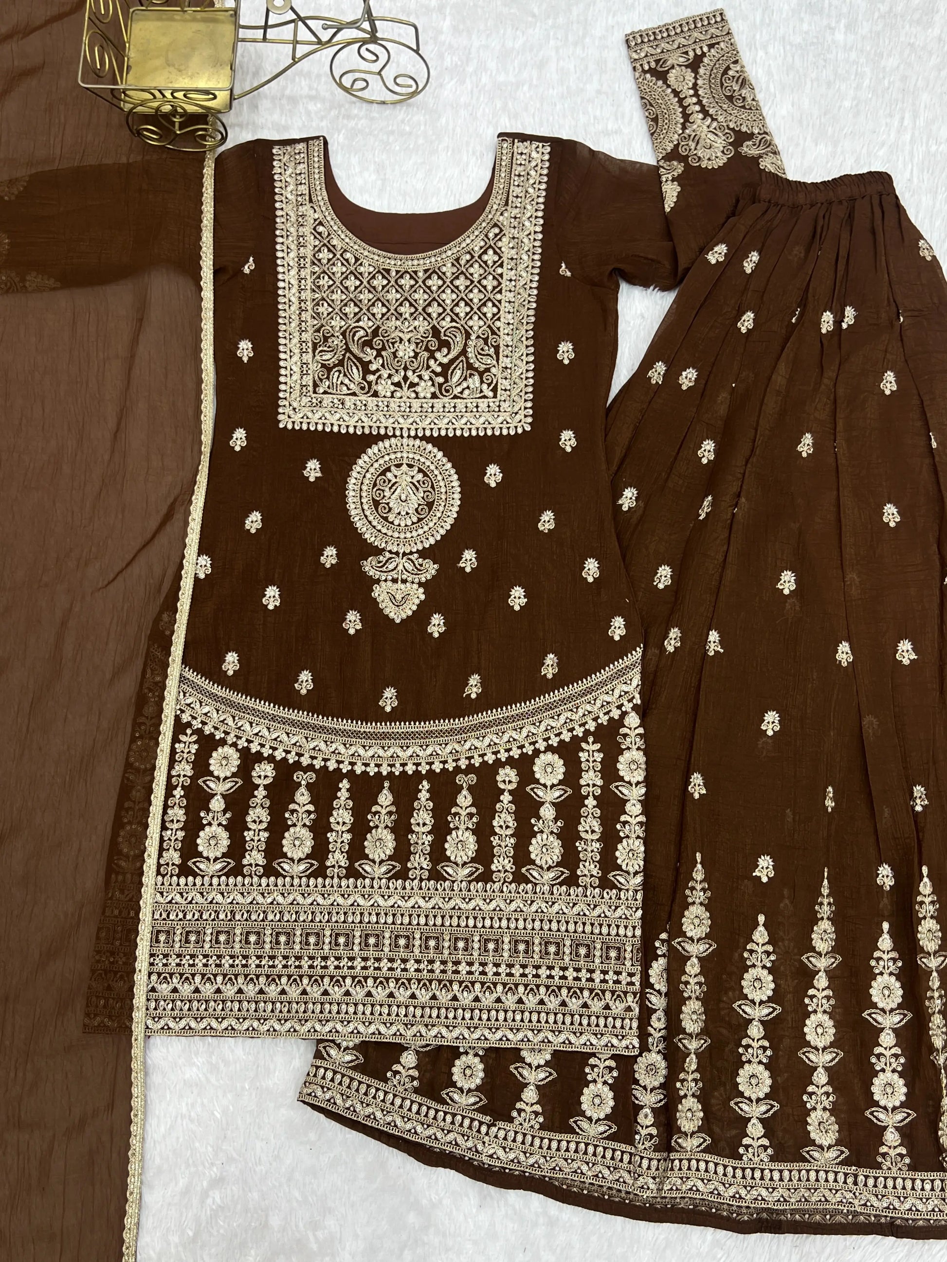 Embroidered Crunchy Silk Sharara Suit Set for Wedding and Festive Wear