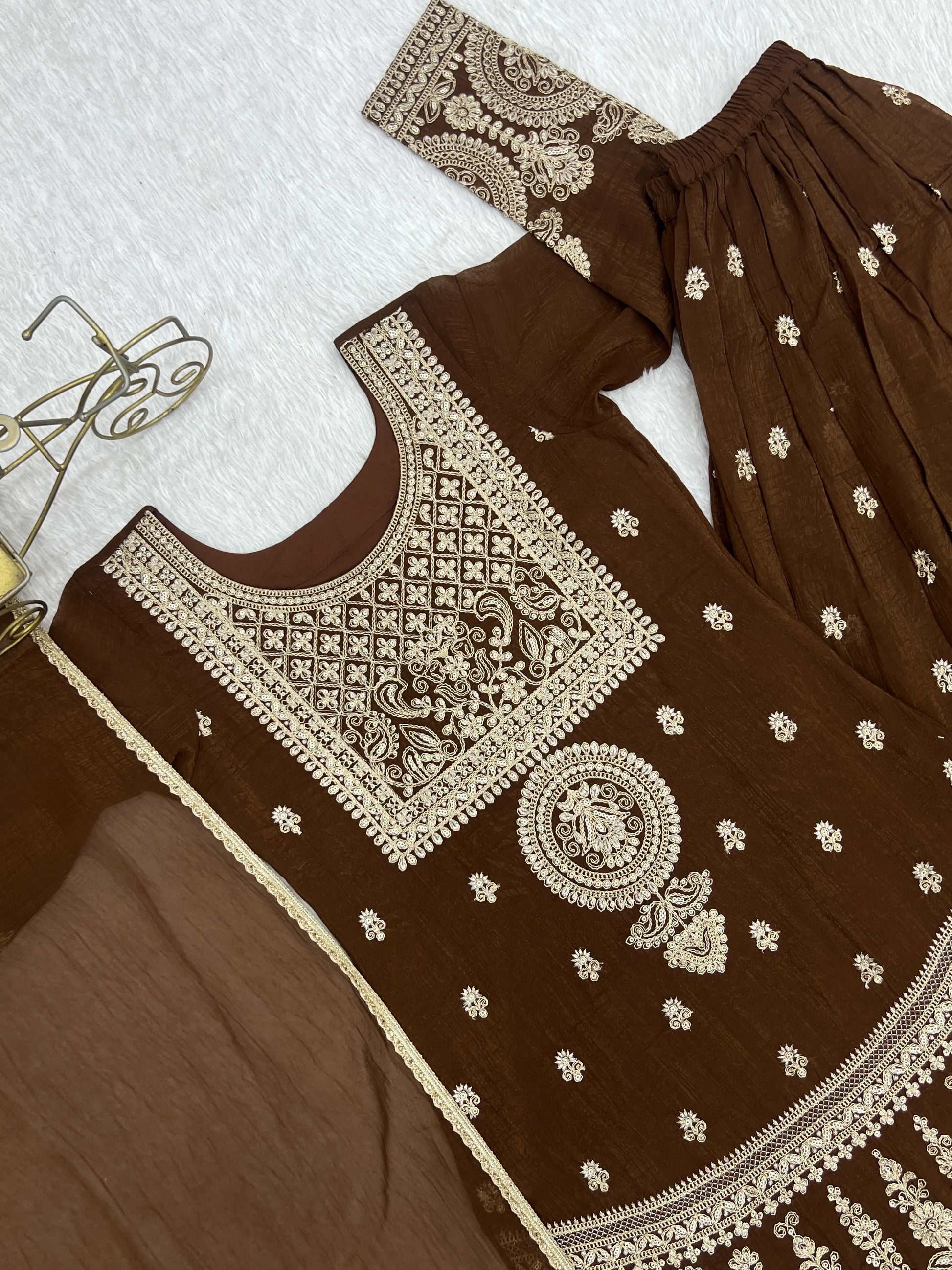 Embroidered Crunchy Silk Sharara Suit Set for Wedding and Festive Wear