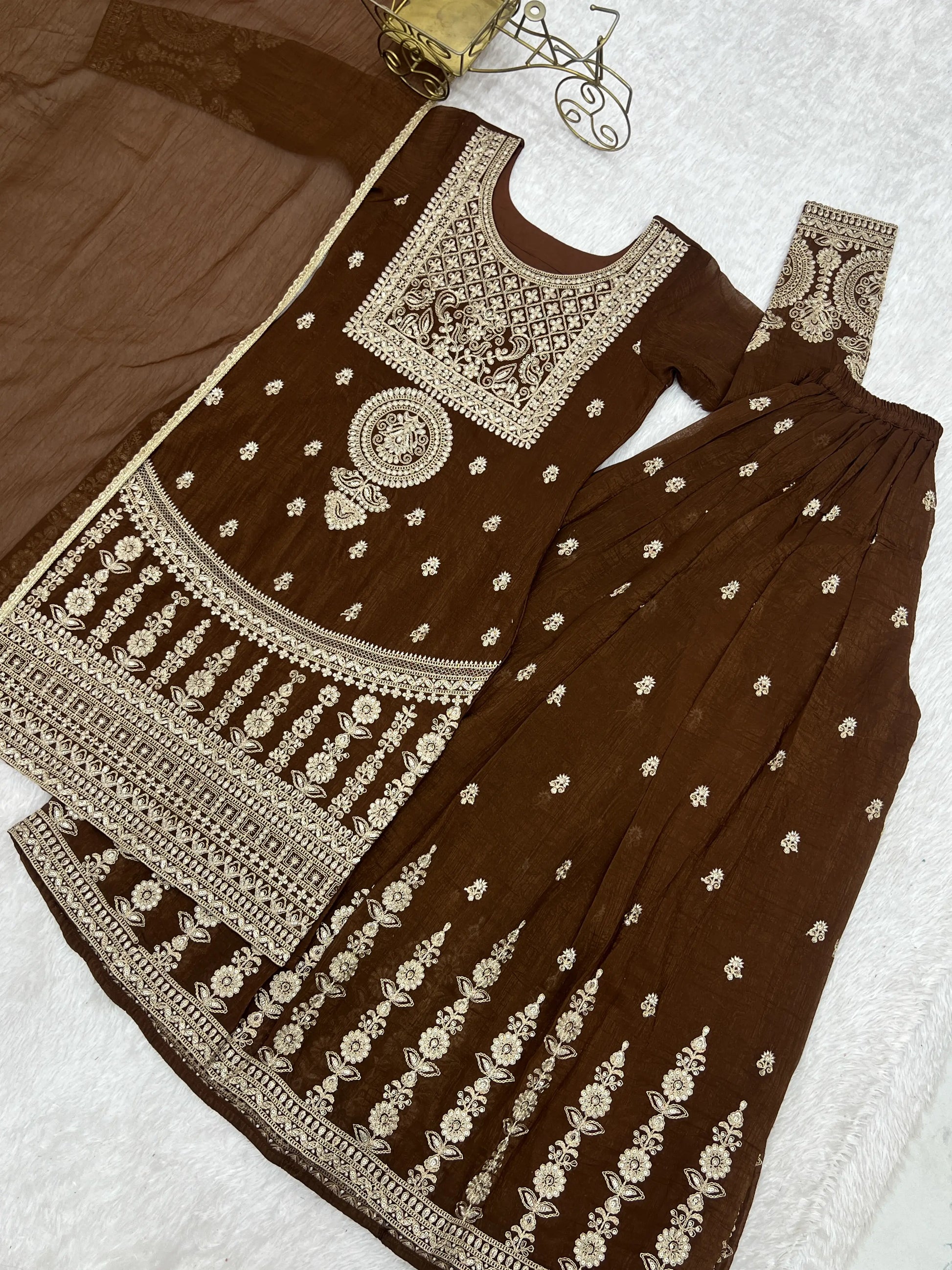 Embroidered Crunchy Silk Sharara Suit Set for Wedding and Festive Wear