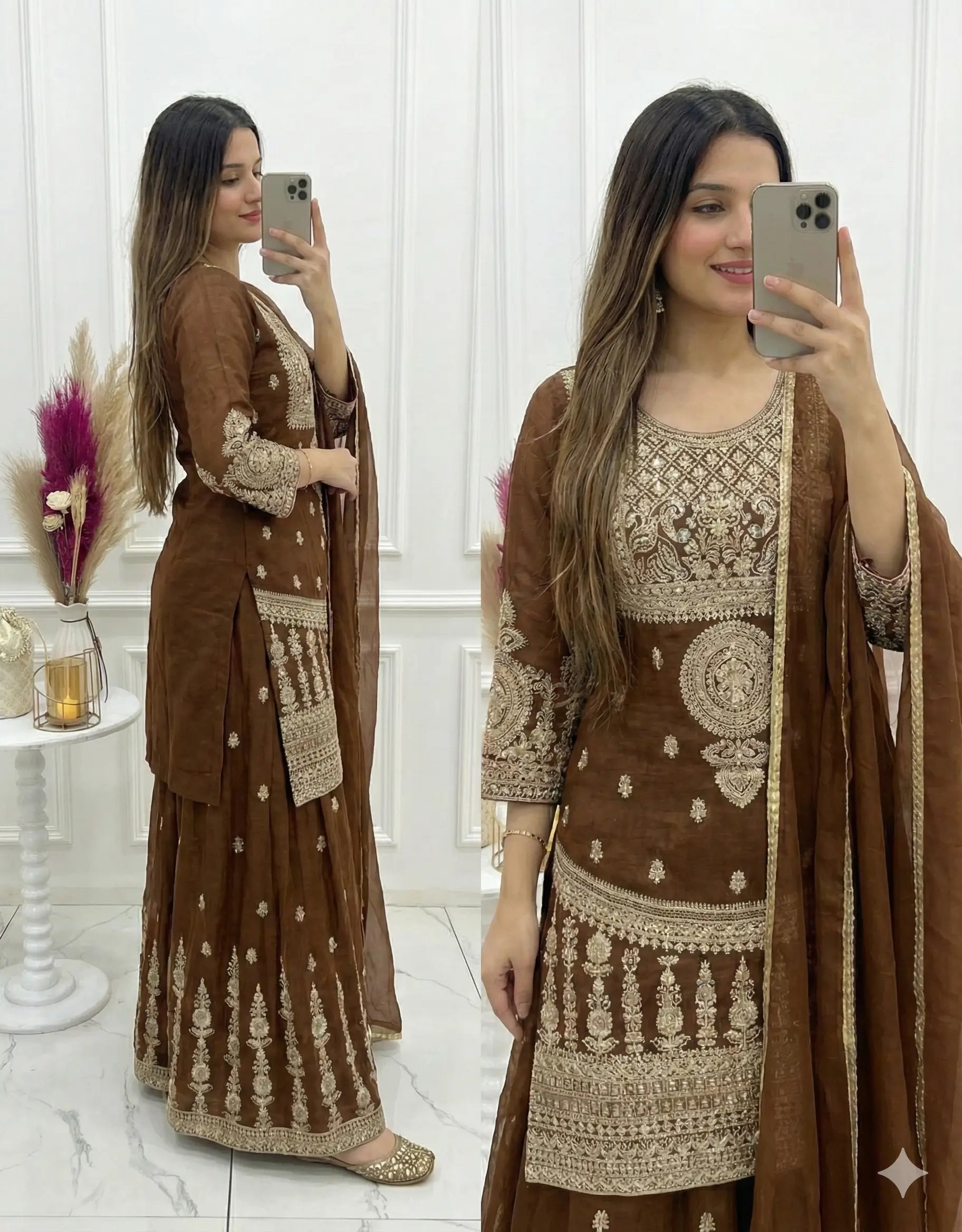 Embroidered Crunchy Silk Sharara Suit Set for Wedding and Festive Wear