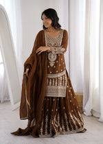 Embroidered Crunchy Silk Sharara Suit Set for Wedding and Festive Wear