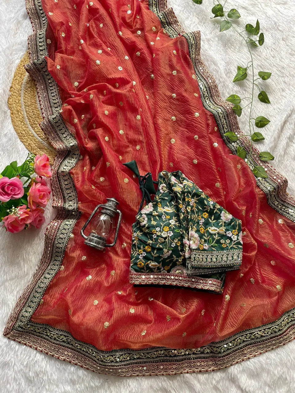 Embroidered Crush Fabric Designer Saree