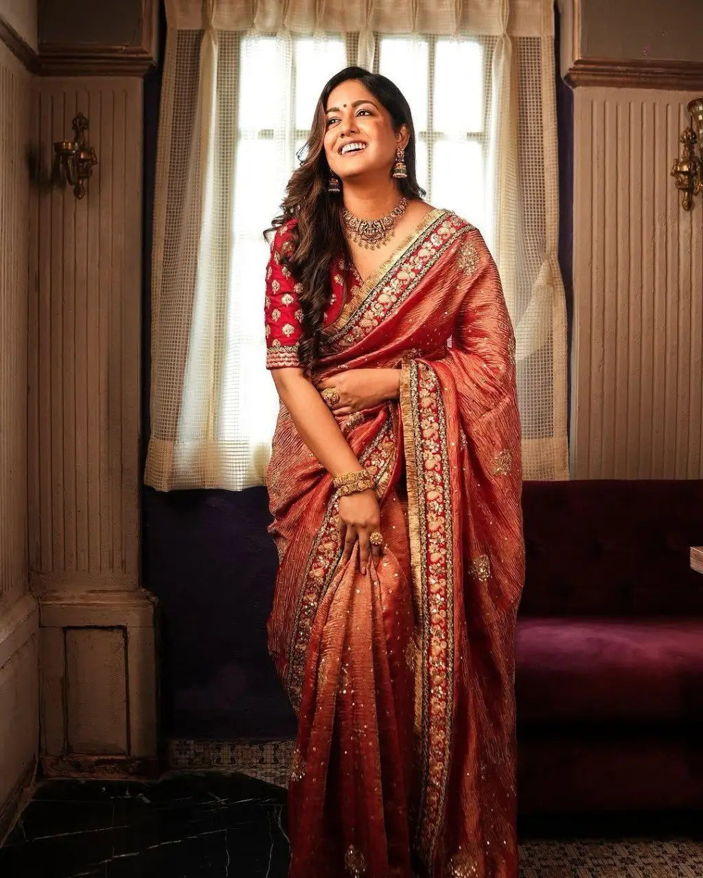 Embroidered Crush Fabric Party Wear Saree