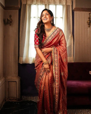 Embroidered Crush Fabric Party Wear Saree