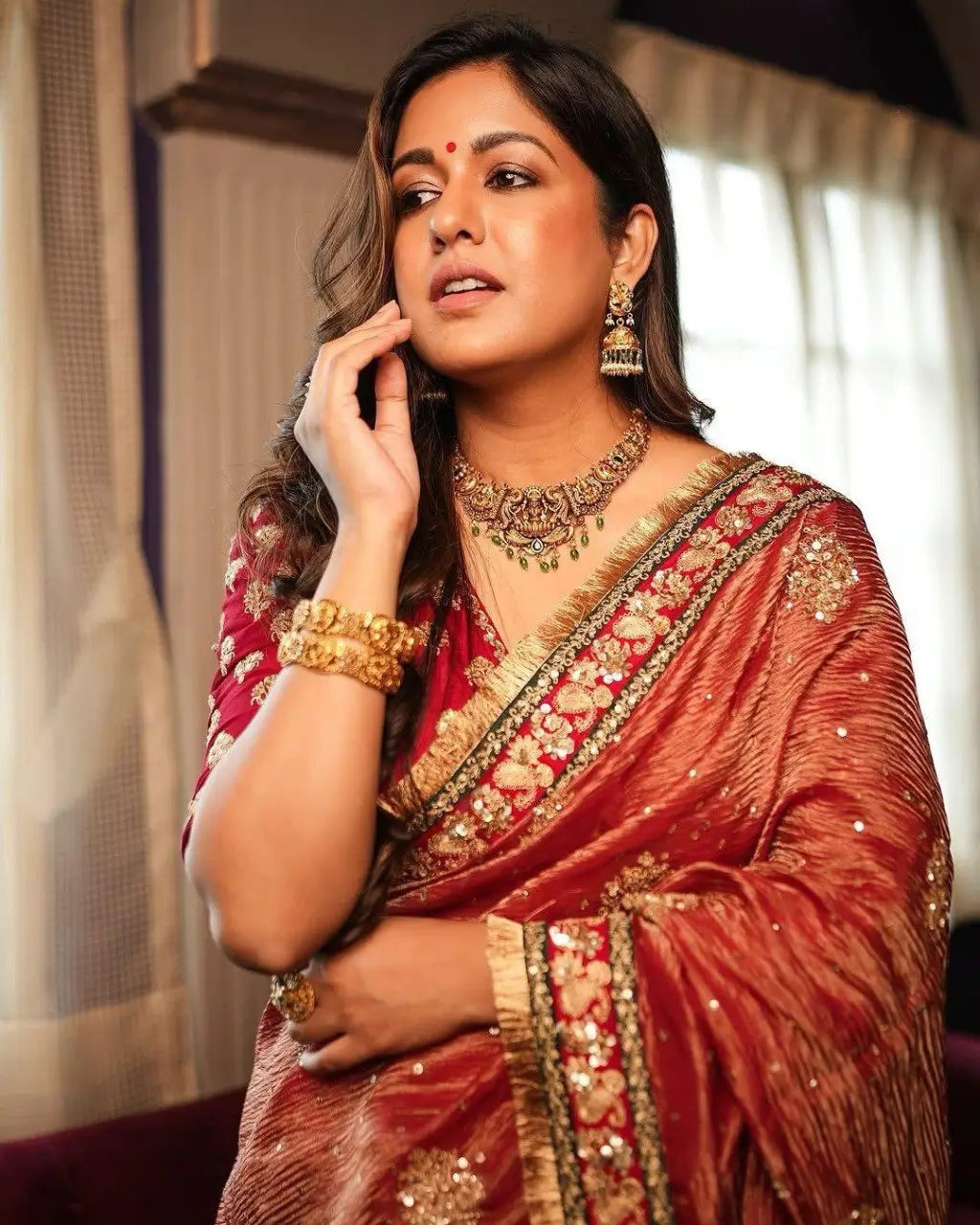 Embroidered Crush Fabric Party Wear Saree