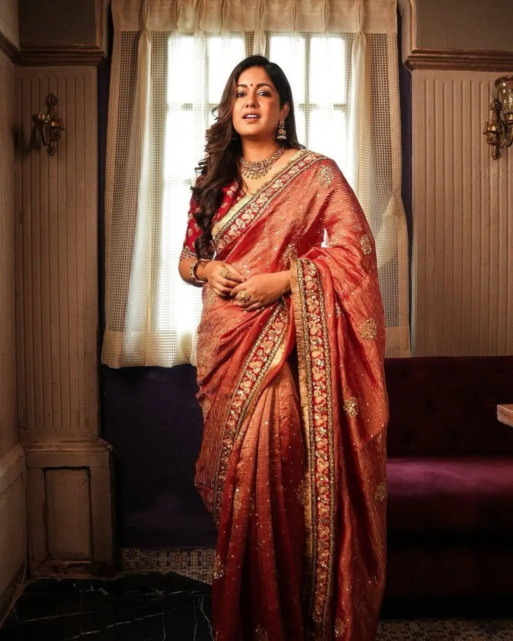 Embroidered Crush Fabric Party Wear Saree