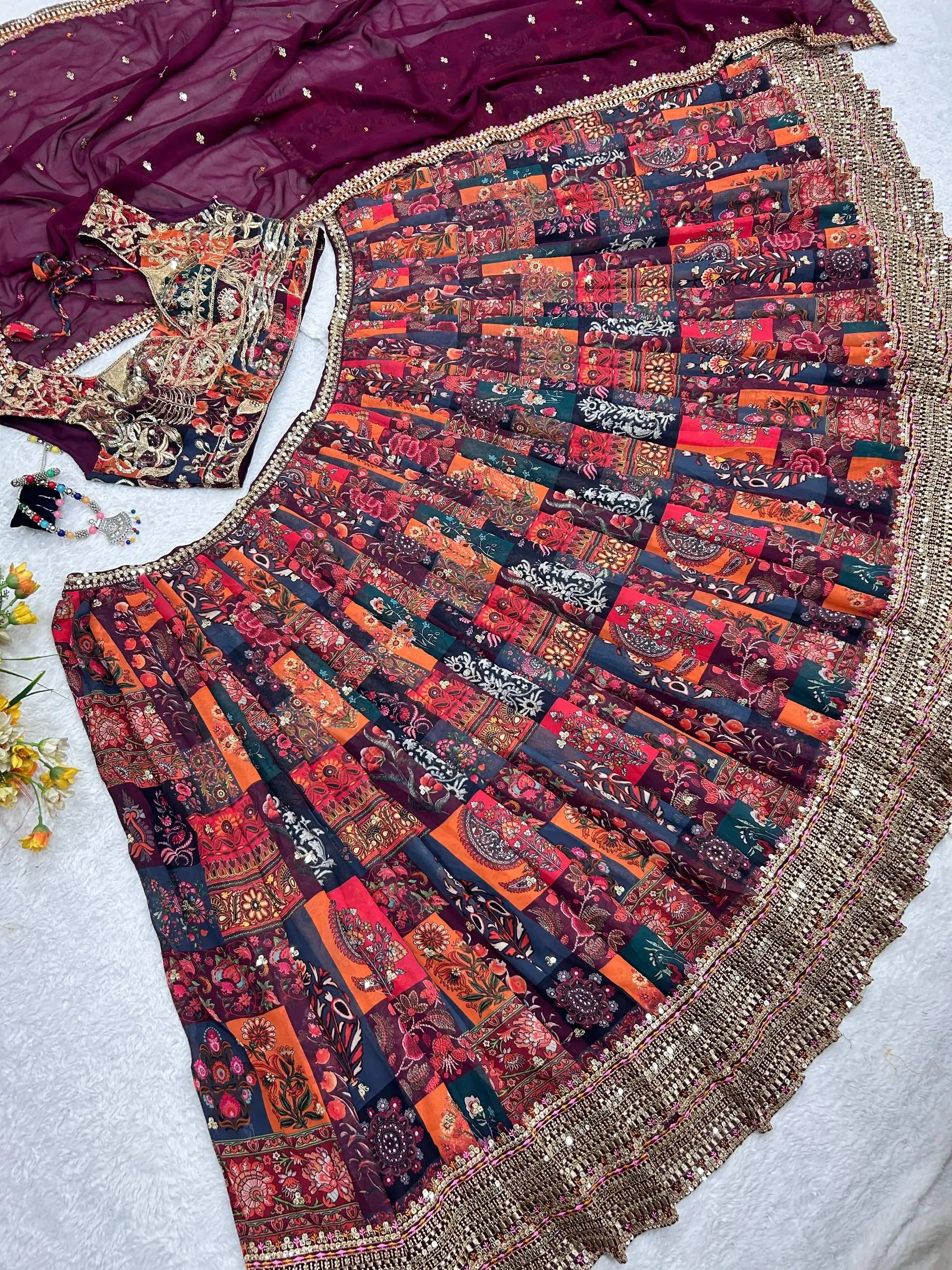 Embroidered Digital Print Lehenga Choli