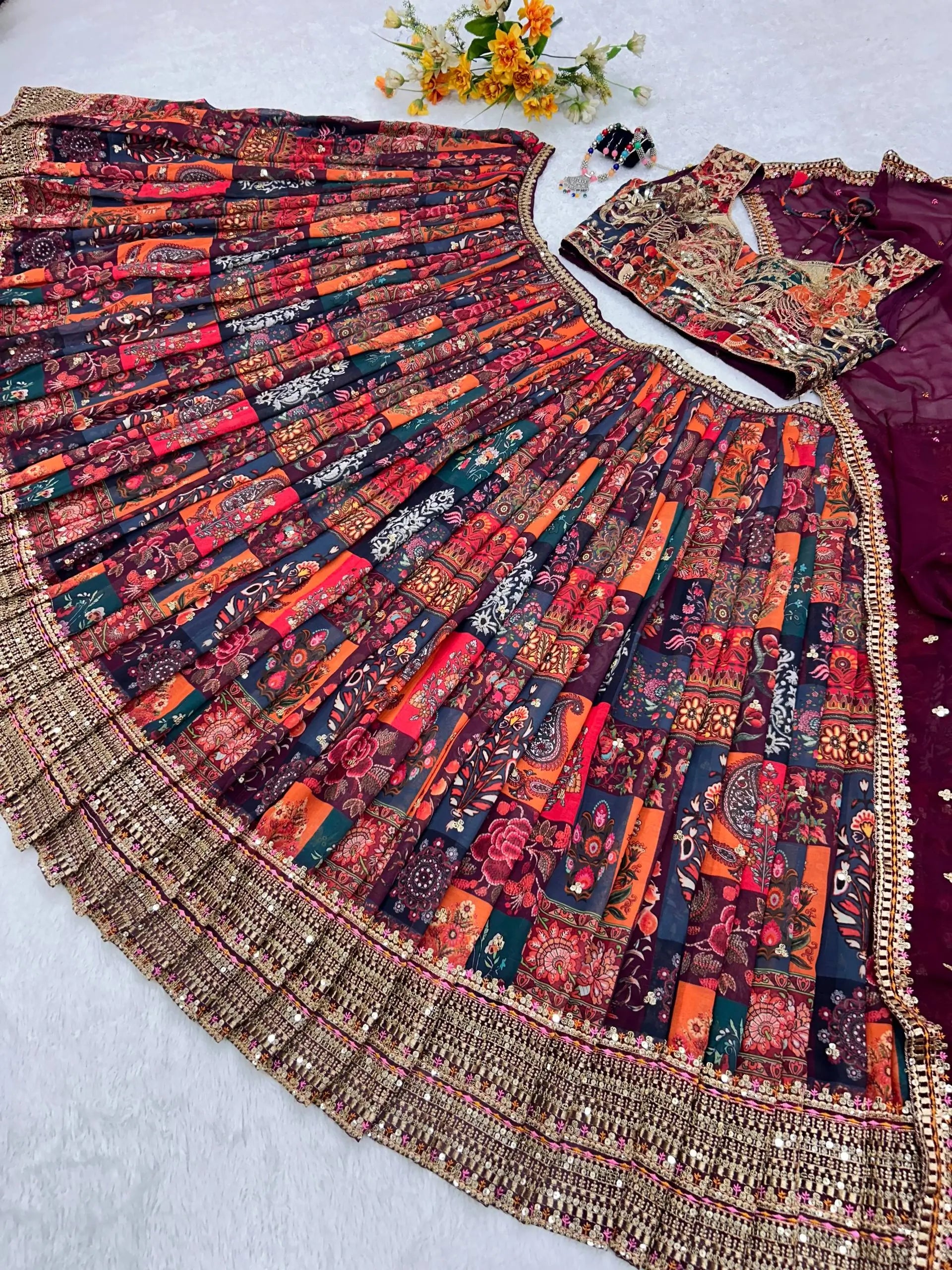 Embroidered Digital Print Lehenga Choli