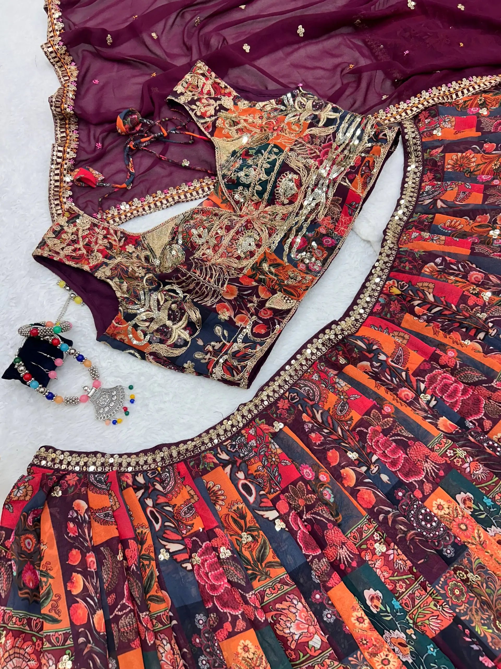 Embroidered Digital Print Lehenga Choli