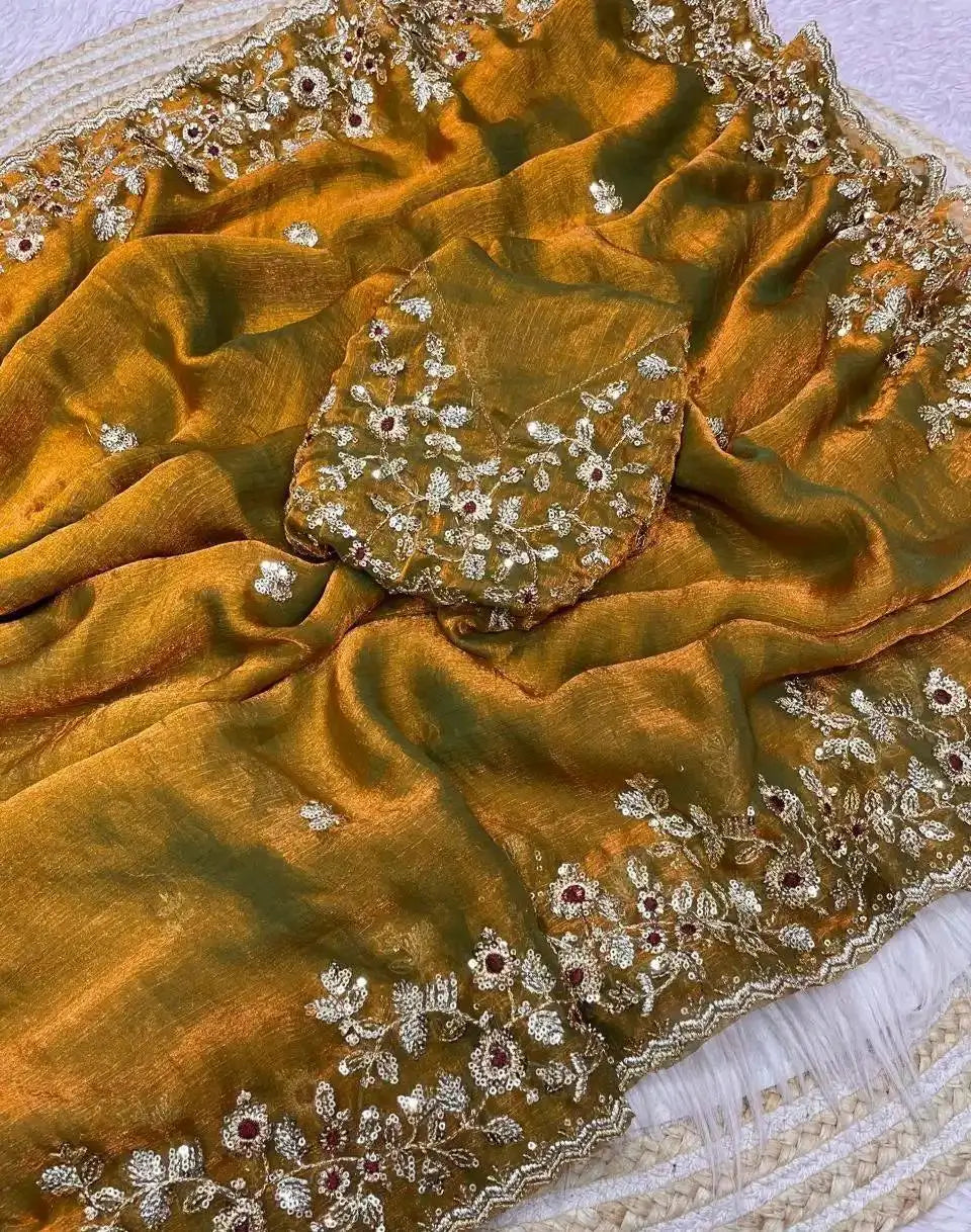 Embroidered Fancy Chiffon Silk Saree