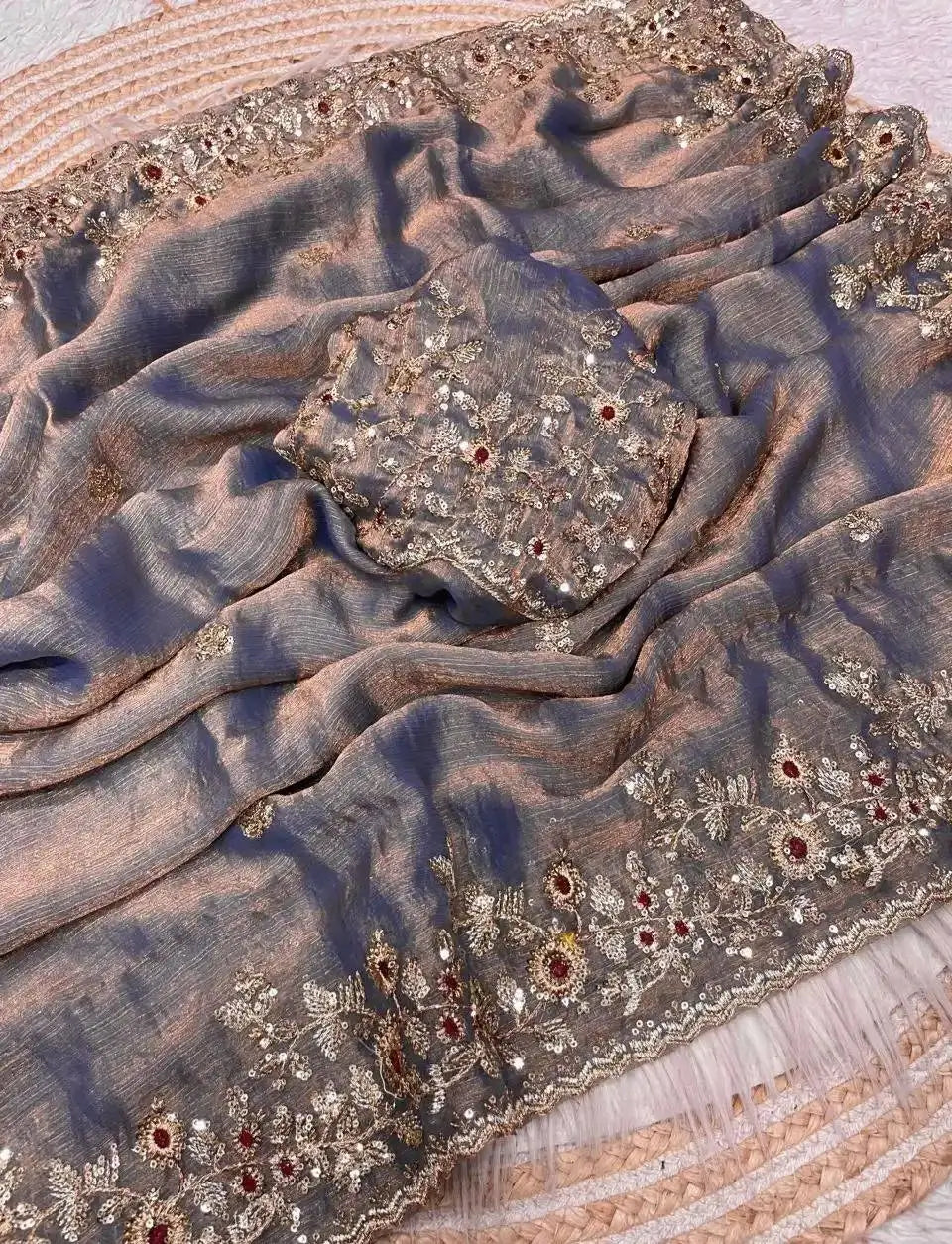 Embroidered Fancy Chiffon Silk Saree