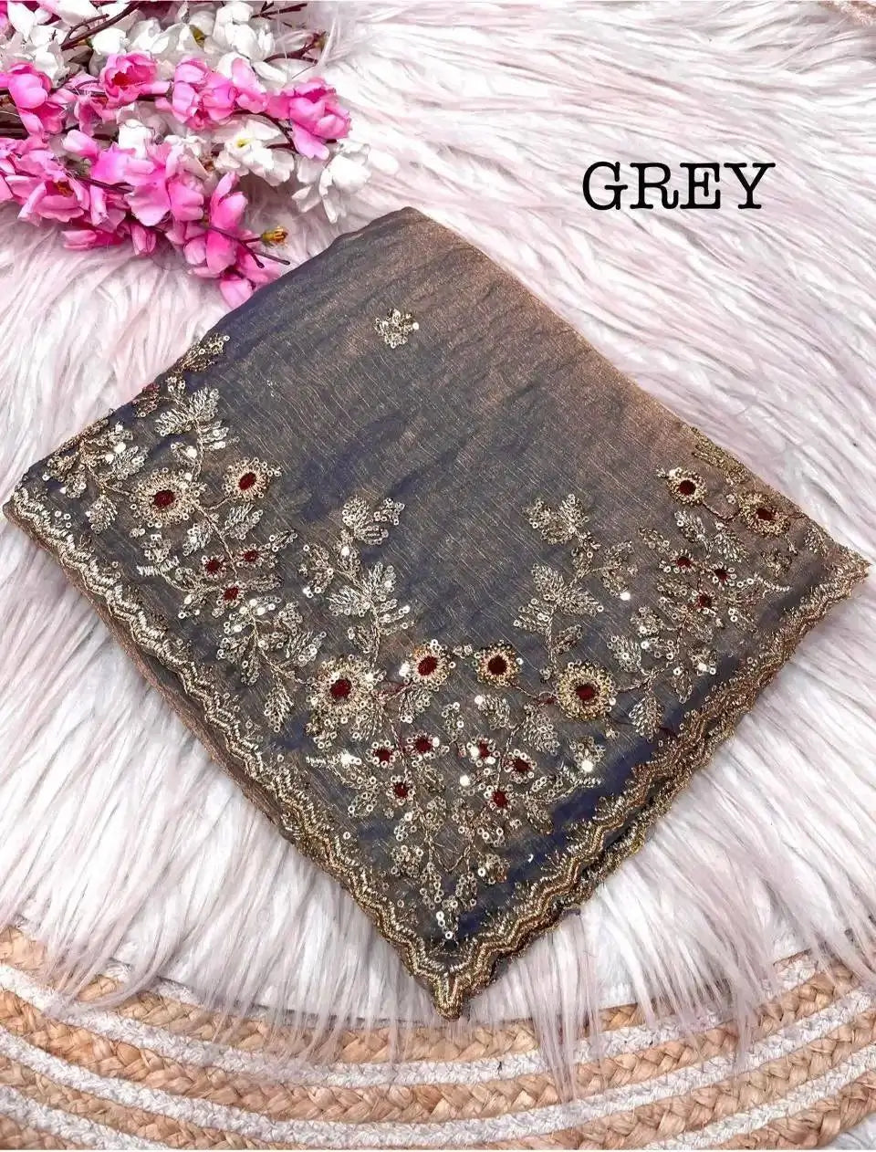 Embroidered Fancy Chiffon Silk Saree