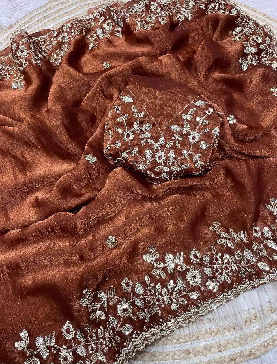 Embroidered Fancy Chiffon Silk Saree