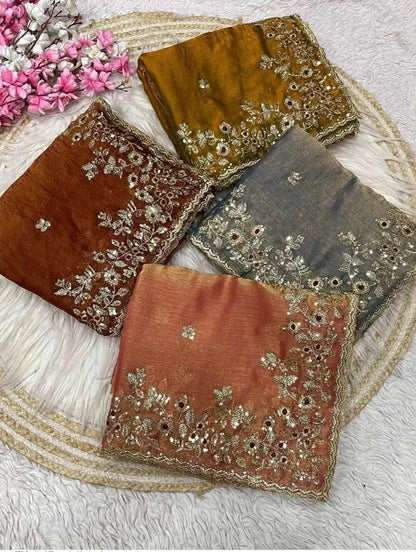 Embroidered Fancy Chiffon Silk Saree