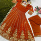 Embroidered Fancy Satin Gown Set with Pant and Dupatta