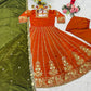 Embroidered Fancy Satin Gown Set with Pant and Dupatta