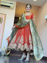 Embroidered Fancy Satin Gown Set with Pant and Dupatta