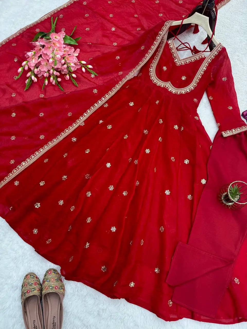 Embroidered Fandy Silk Anarkali Set