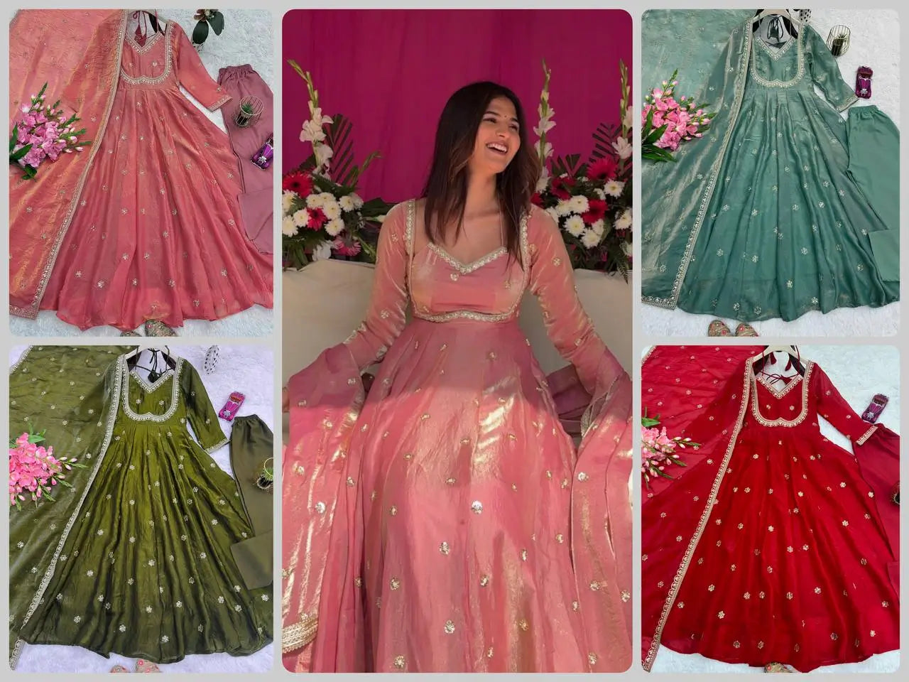 Embroidered Fandy Silk Anarkali Set