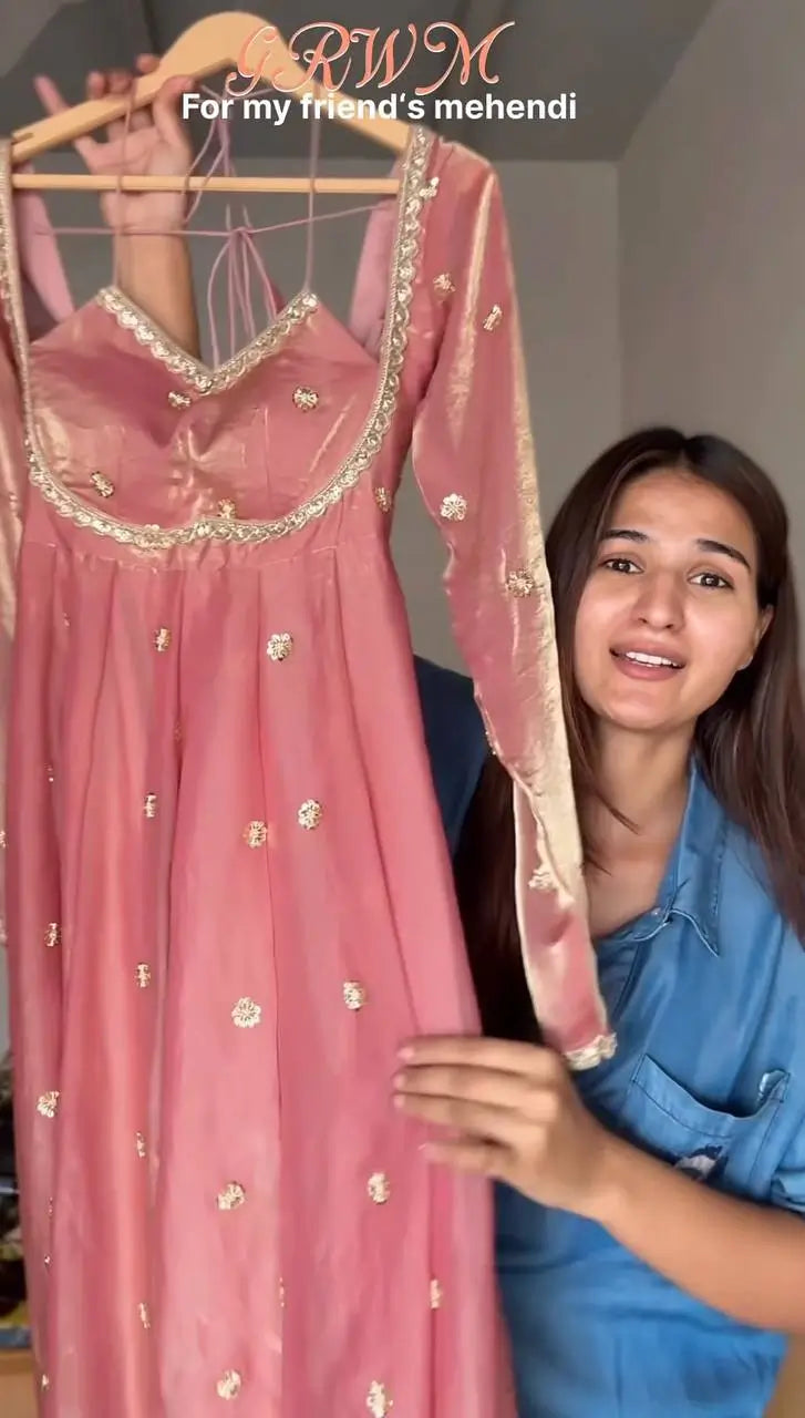 Embroidered Fandy Silk Anarkali Set