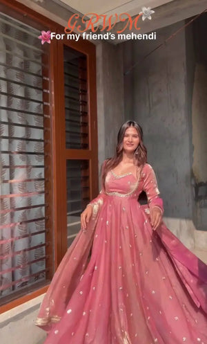 Embroidered Fandy Silk Anarkali Set