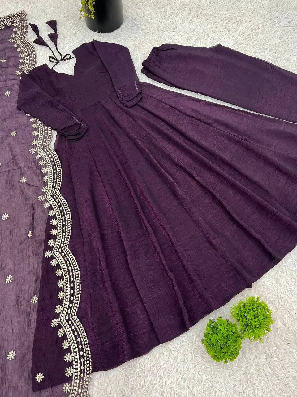 Embroidered Fandy Silk Designer Gown Set