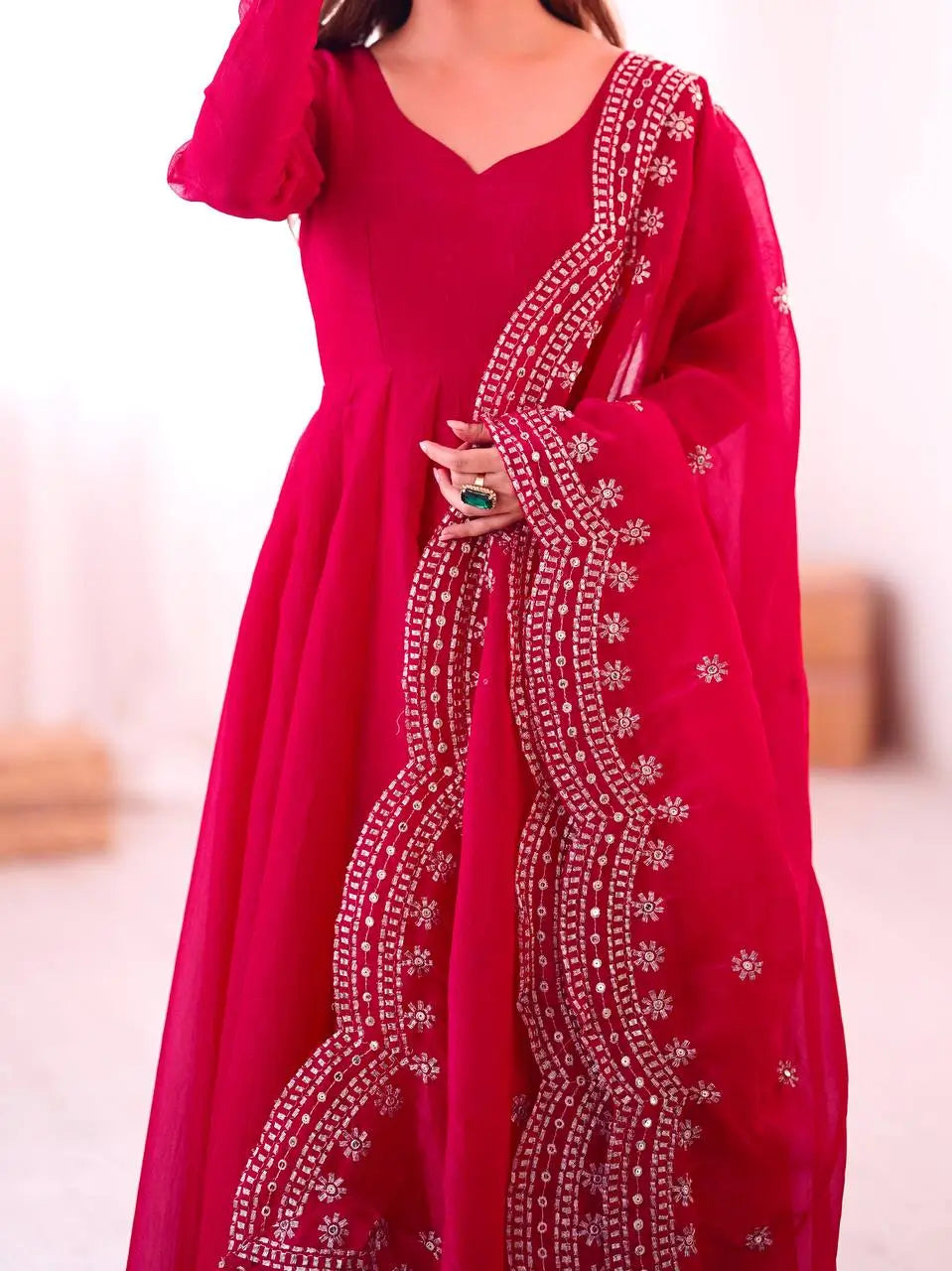 Embroidered Fandy Silk Designer Gown Set