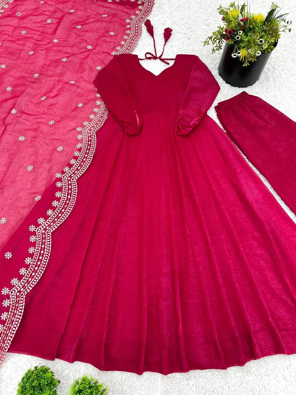 Embroidered Fandy Silk Designer Gown Set
