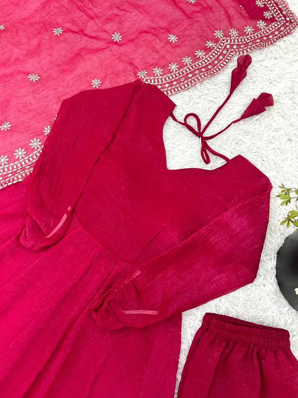 Embroidered Fandy Silk Designer Gown Set