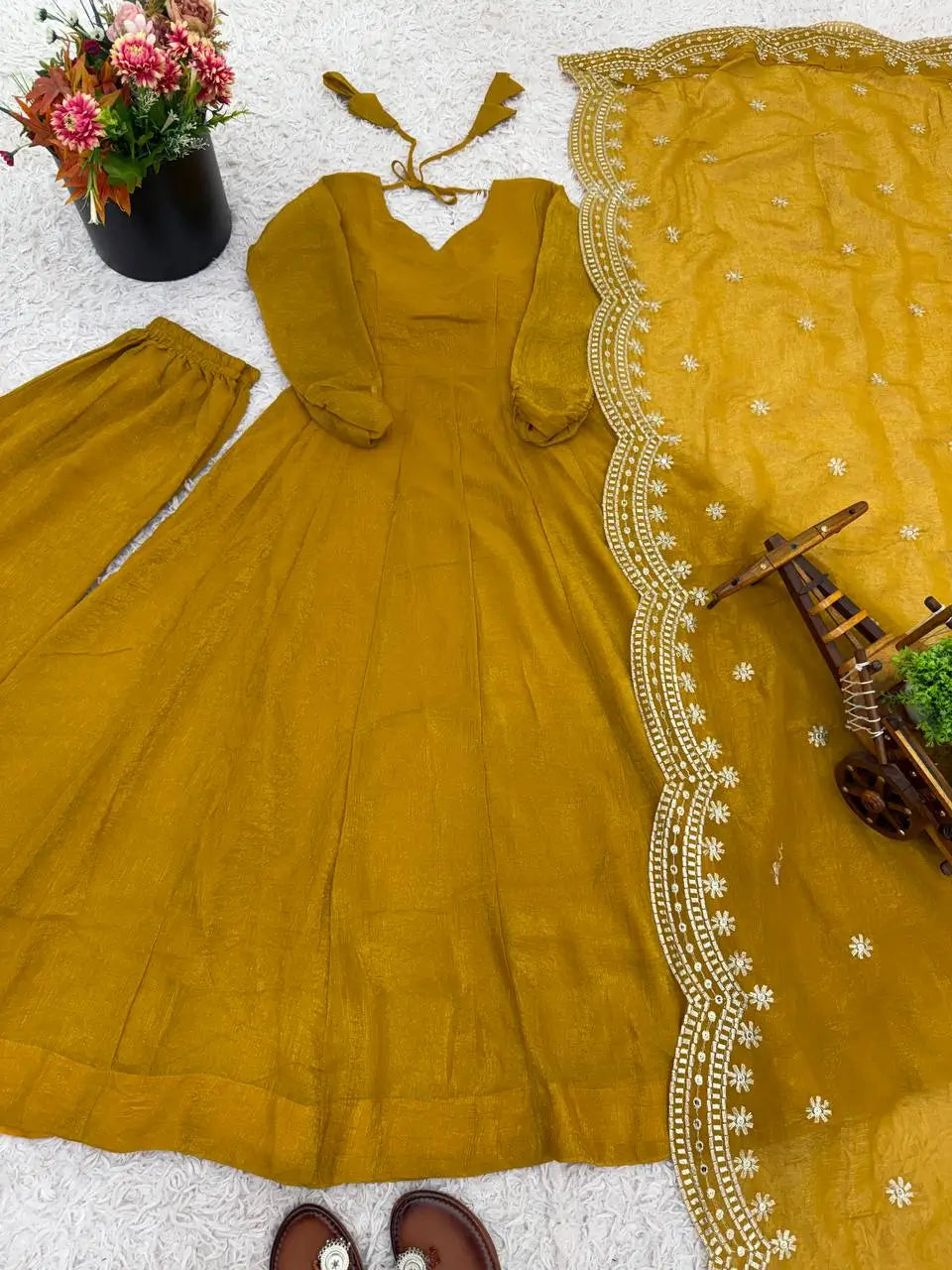 Embroidered Fandy Silk Designer Gown Set