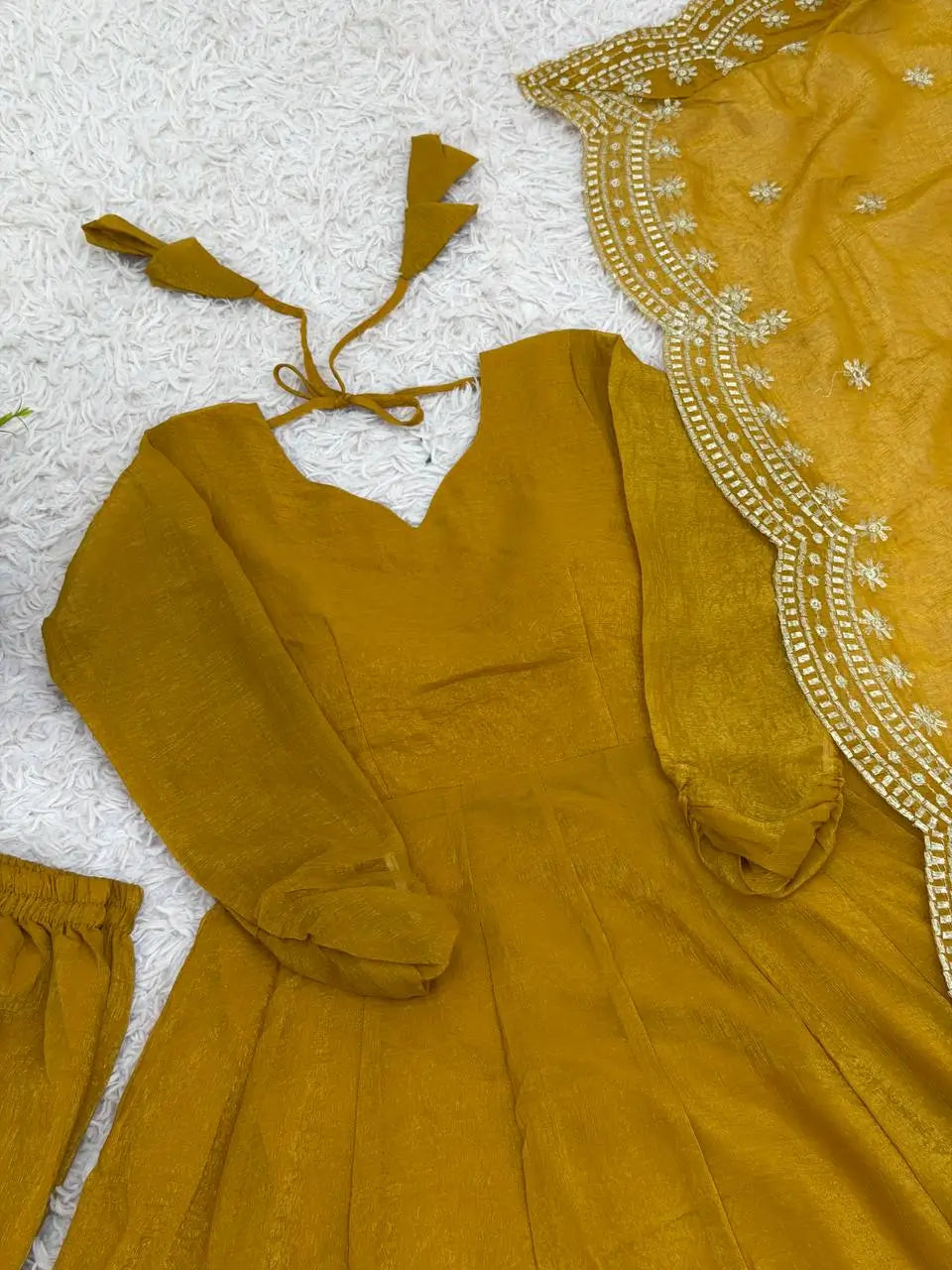 Embroidered Fandy Silk Designer Gown Set