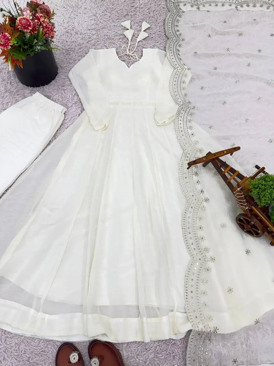 Embroidered Fandy Silk Designer Gown Set