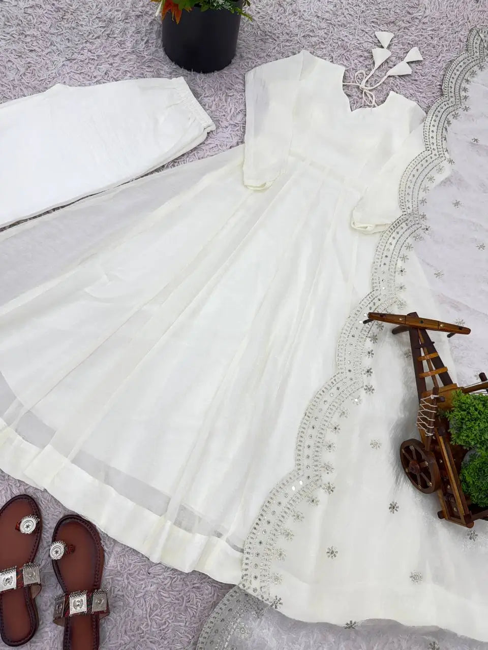 Embroidered Fandy Silk Designer Gown Set