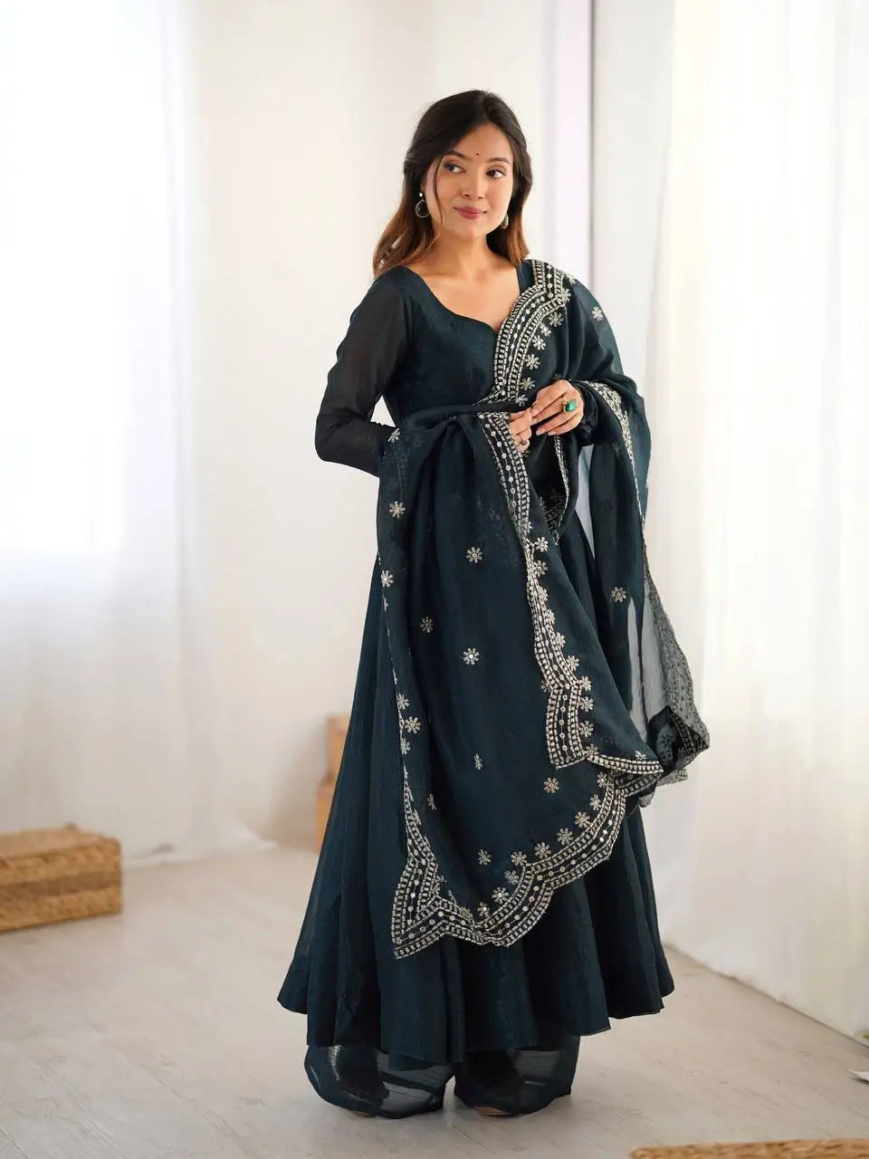 Embroidered Fandy Silk Designer Gown Set