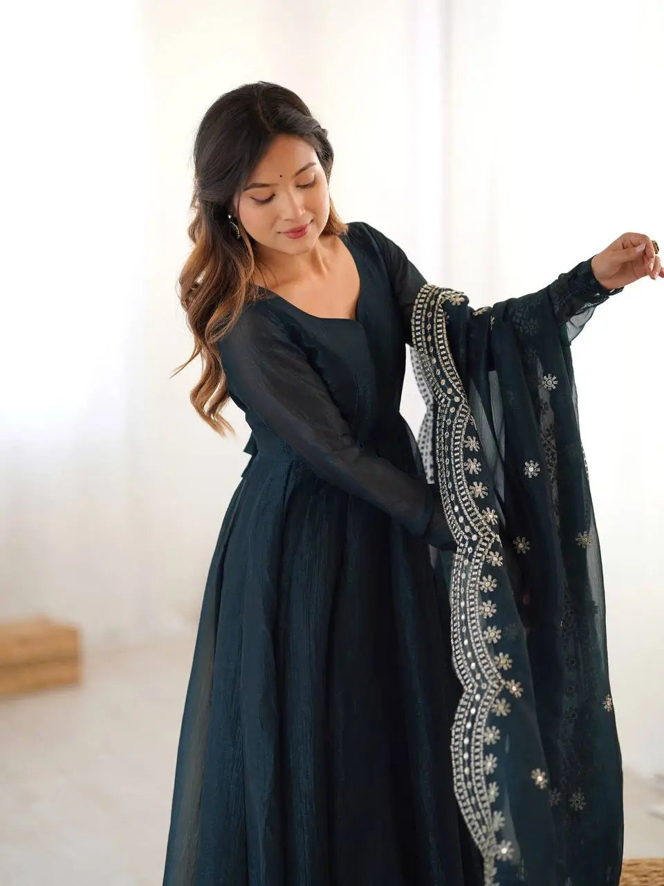 Embroidered Fandy Silk Designer Gown Set