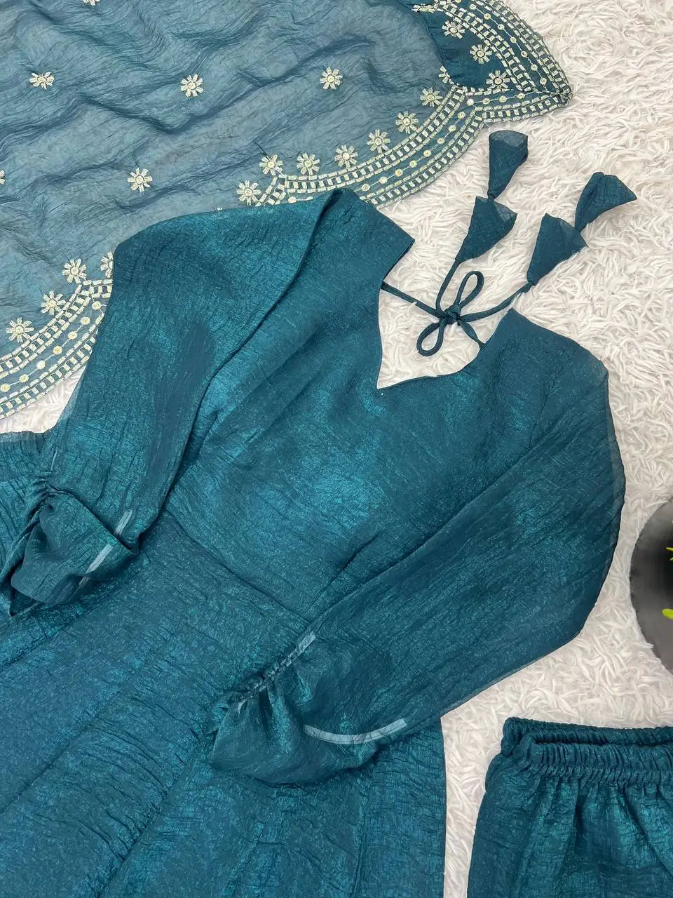 Embroidered Fandy Silk Designer Gown Set