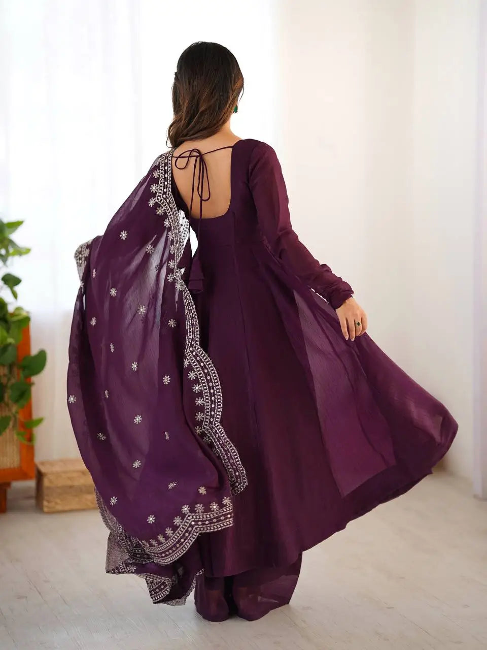 Embroidered Fandy Silk Designer Gown Set