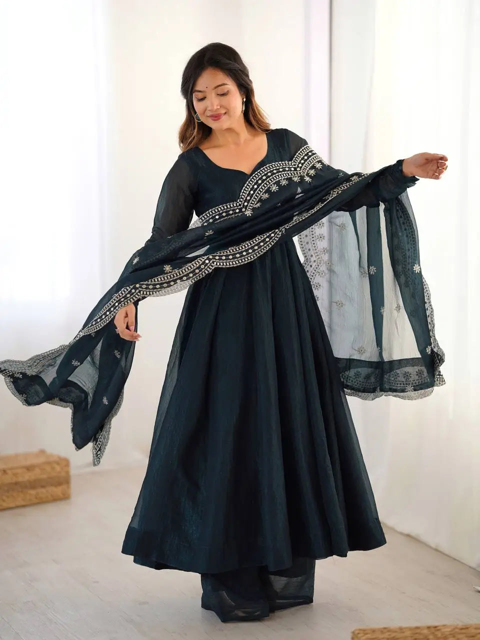 Embroidered Fandy Silk Designer Gown Set