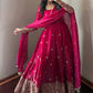 Embroidered Fandy Silk Gown Set with Dupatta and Pant
