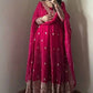 Embroidered Fandy Silk Gown Set with Dupatta and Pant