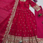 Embroidered Fandy Silk Gown Set with Dupatta and Pant