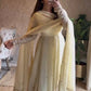 Embroidered Fandy Silk Gown Set with Dupatta and Pant