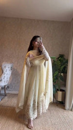 Embroidered Fandy Silk Gown Set with Dupatta and Pant