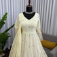 Embroidered Fandy Silk Gown Set with Dupatta and Pant
