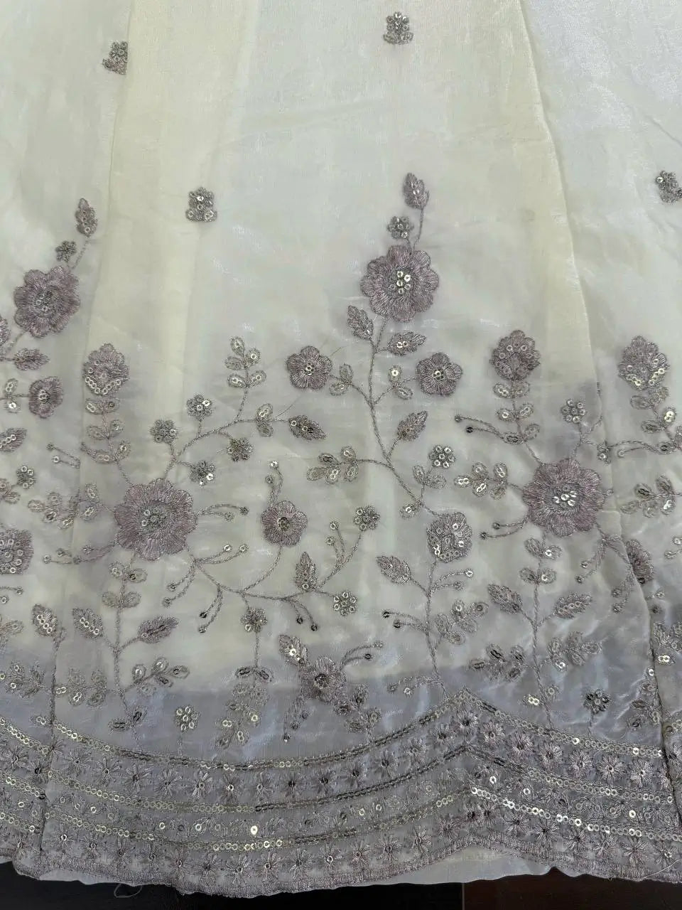 Embroidered Fandy Silk Gown Set with Dupatta and Pant