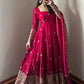 Embroidered Fandy Silk Gown Set with Dupatta and Pant