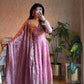 Embroidered Fandy Silk Gown Set with Dupatta and Pant