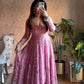 Embroidered Fandy Silk Gown Set with Dupatta and Pant