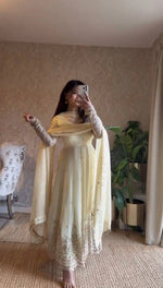Embroidered Fandy Silk Gown Set with Dupatta and Pant