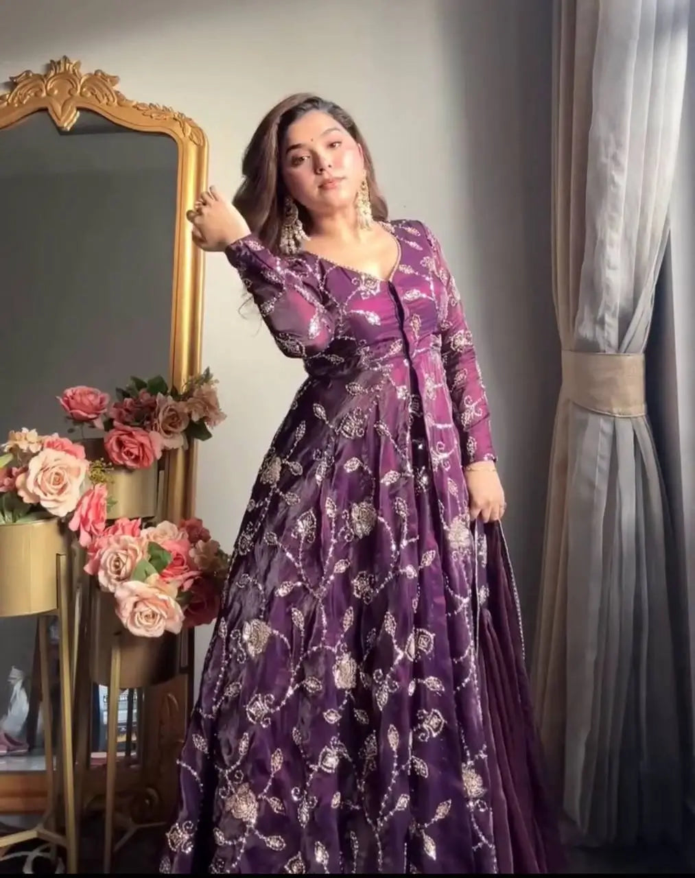 Embroidered Fandy Silk Kurti Sharara Set